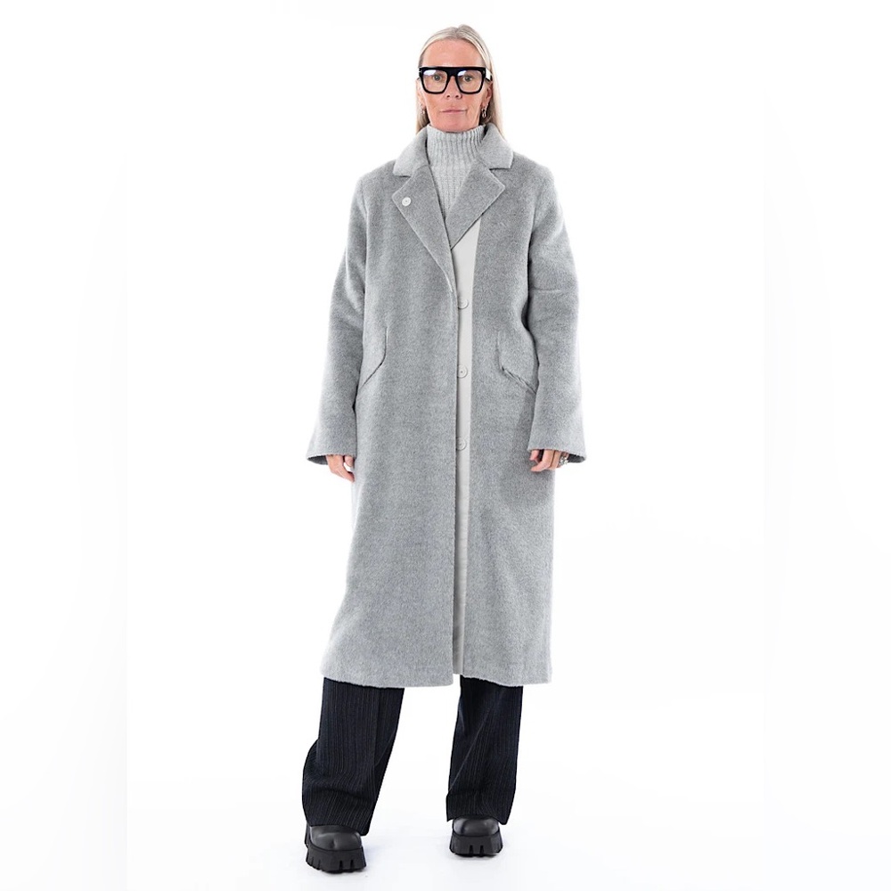 Annette Gortz Flint Grey Aplaca Wool Blend Long Trench Jacket Coat